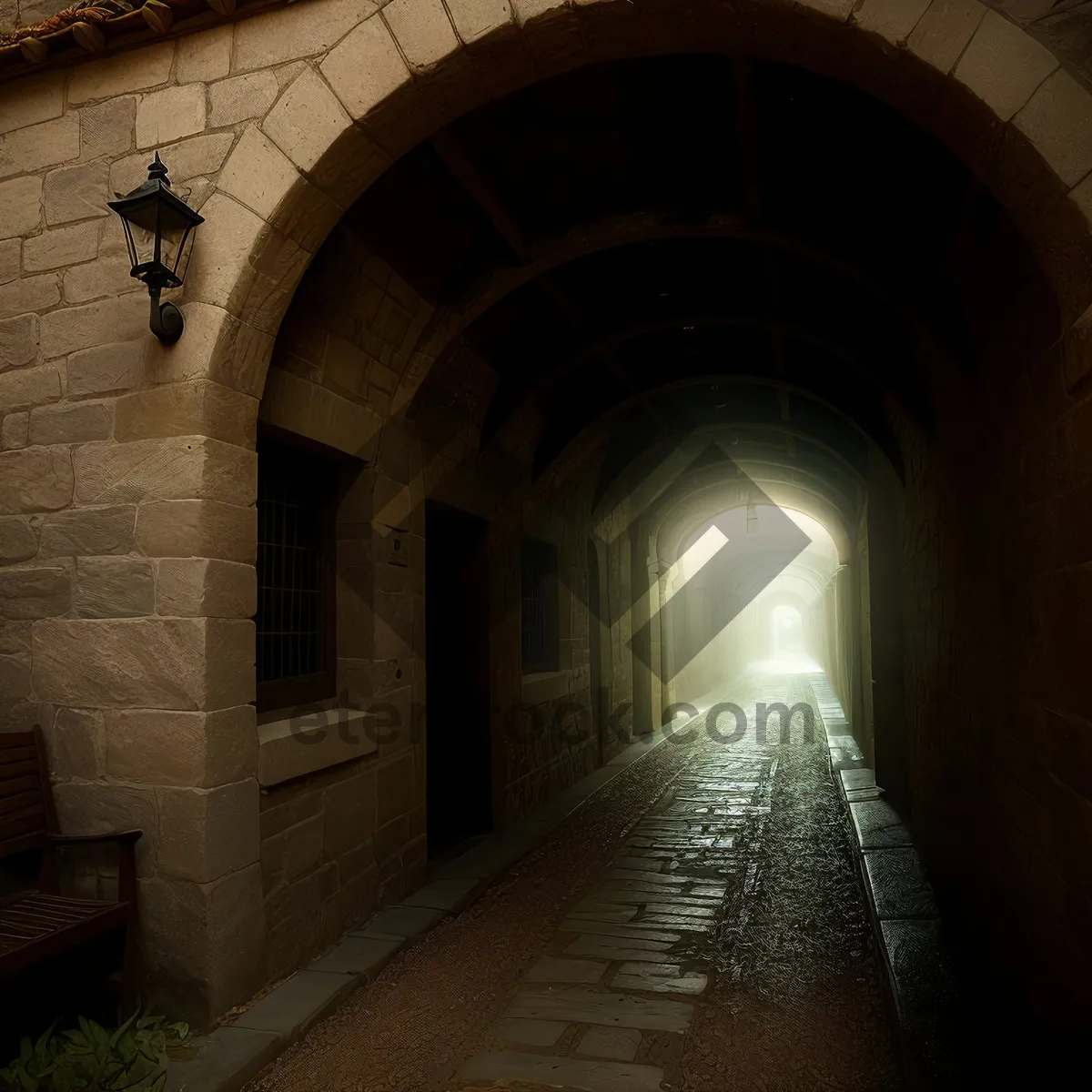 Picture of Old Church Vault with Stone Corridor and Ancient Door