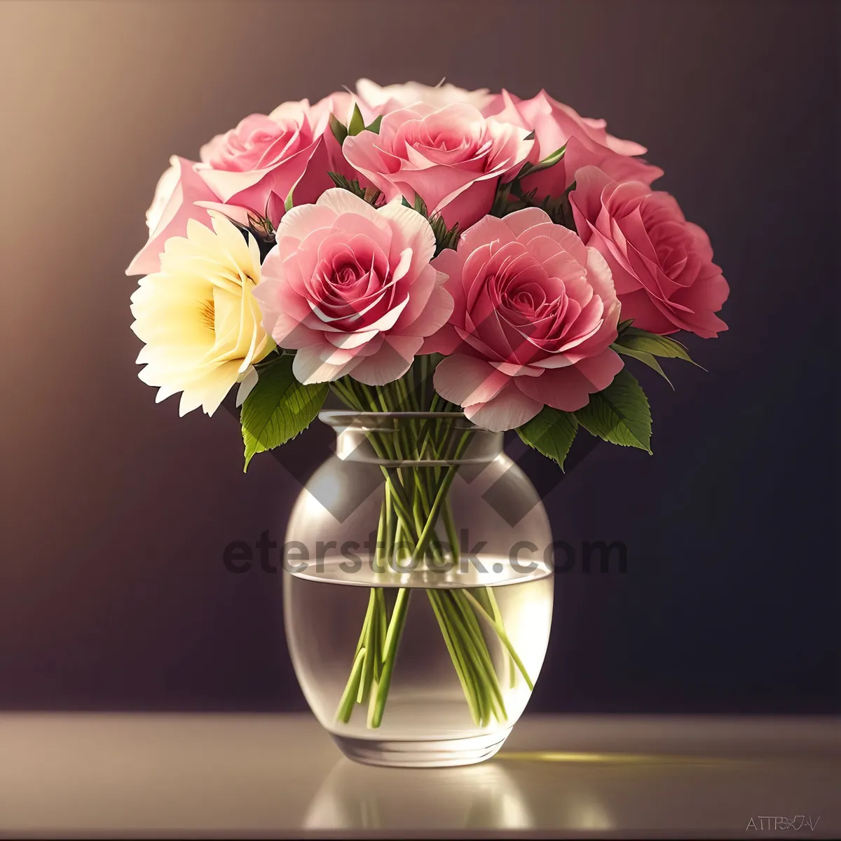 Picture of Blooming Romance: Pink Rose Bouquet in Vase