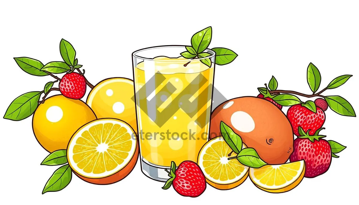 Picture of Fruit and leaf graphic icon set.