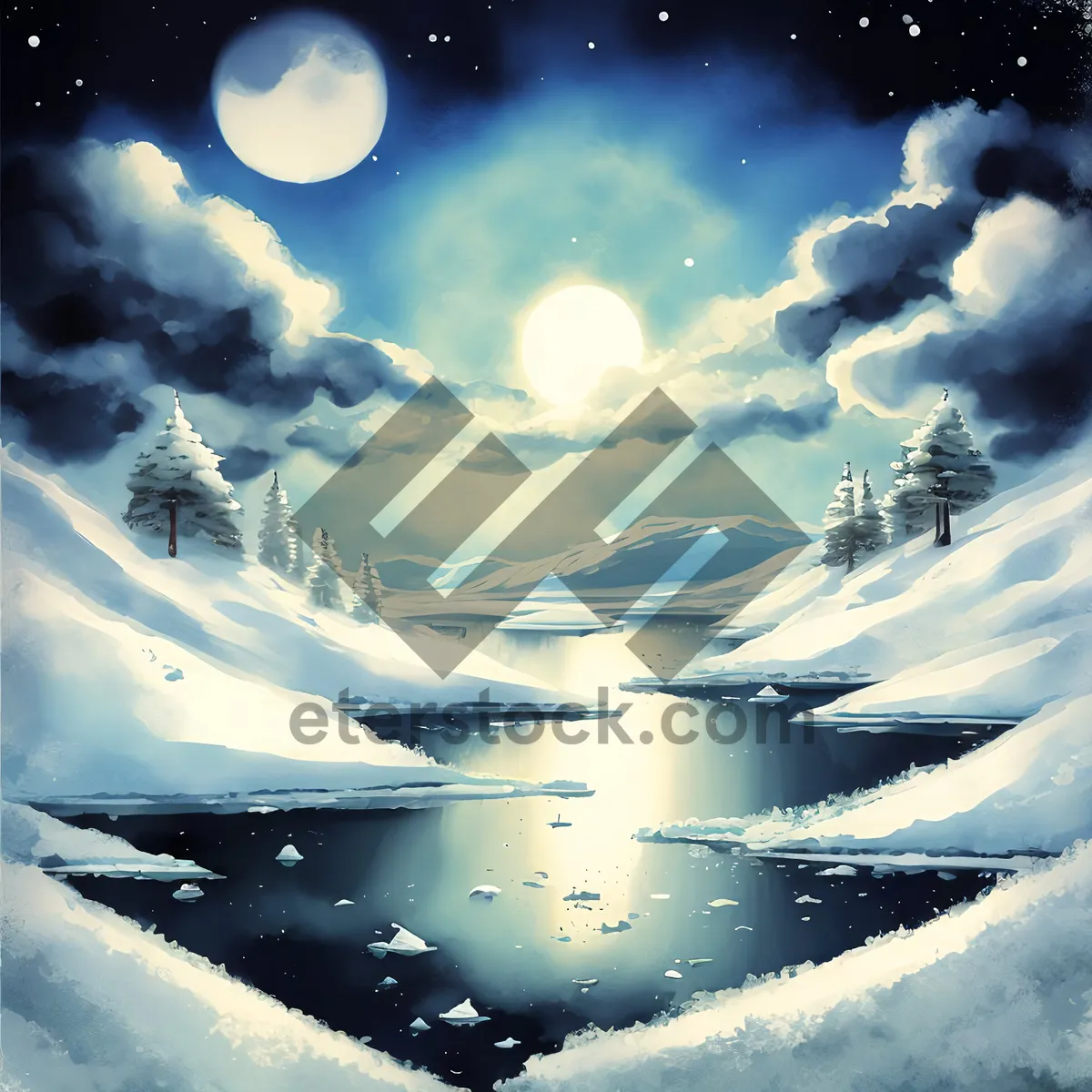 Picture of Starry Winter Wonderland: Sparkling Snowflake on Night Sky