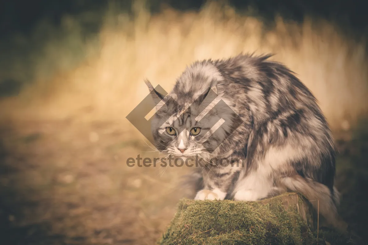 Picture of Adorable striped tabby kitten with curious eyes.