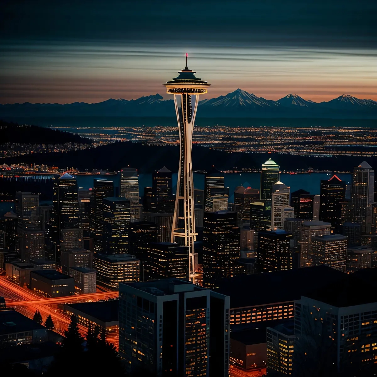 Picture of City Lights Shining on Skyscraper Skyline