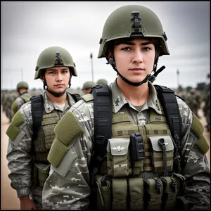 Soldier in Protective Body Armor and Helmet