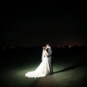 Romantic Couple Embracing on Wedding Day