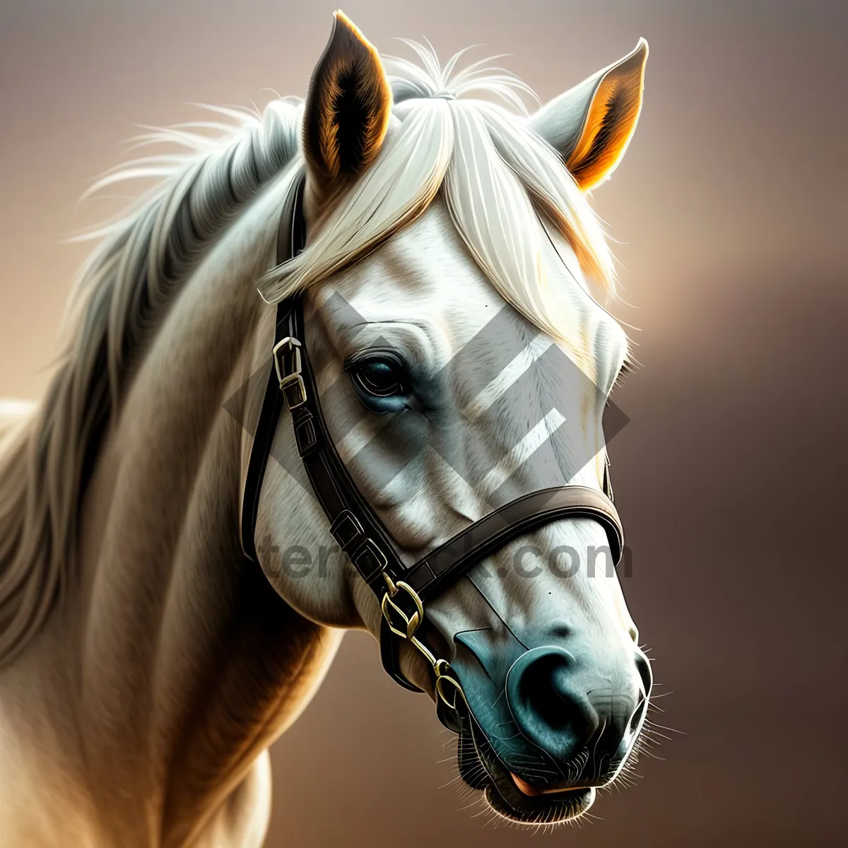 Picture of Elegant Stallion with Brown Mane: Equine Portrait in Meadow