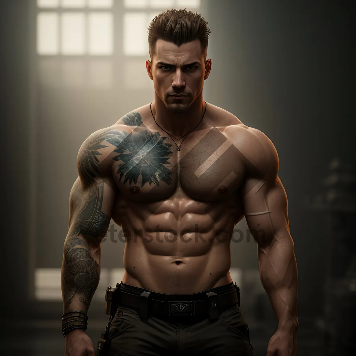 Picture of Muscular Man Posing with Strong Abs