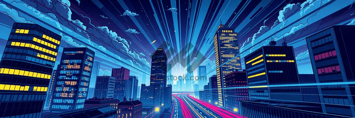 Picture of Futuristic cityscape with vibrant laser lights swirling at night