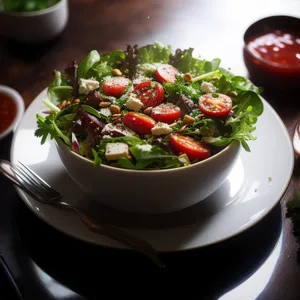 Fresh Gourmet Salad with Vegetables and Tomato Sauce