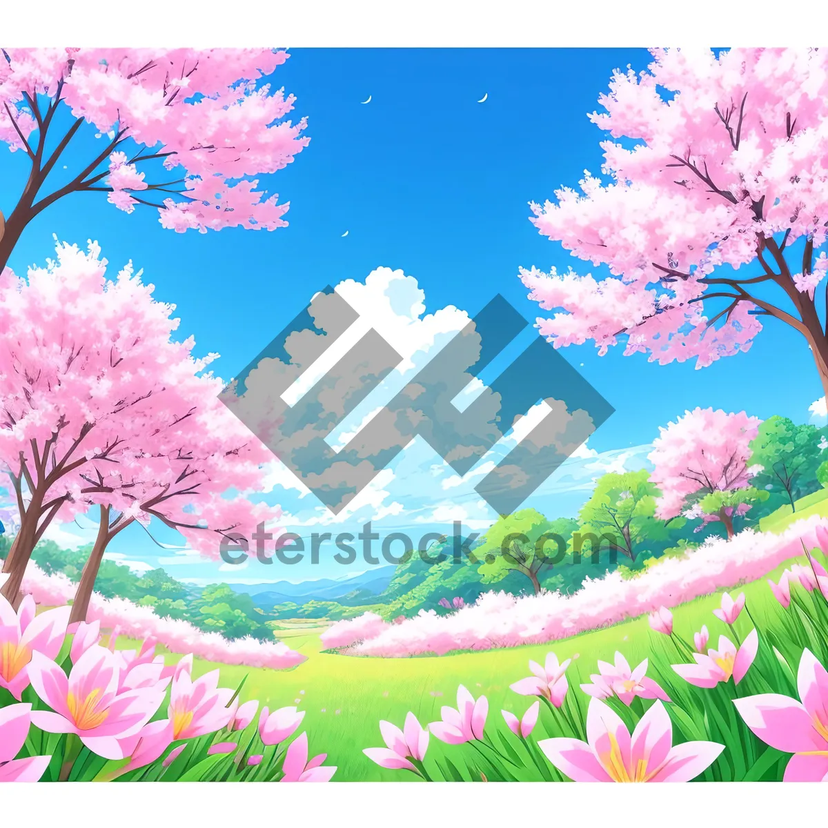 Picture of Vibrant Spring Blossoms Under Pink Sky