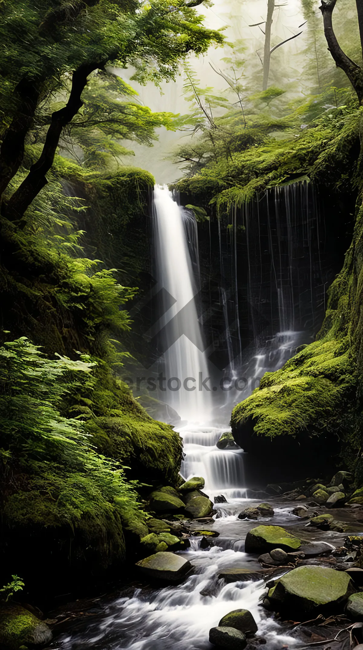 Picture of Mountain waterfall in a scenic forest landscape