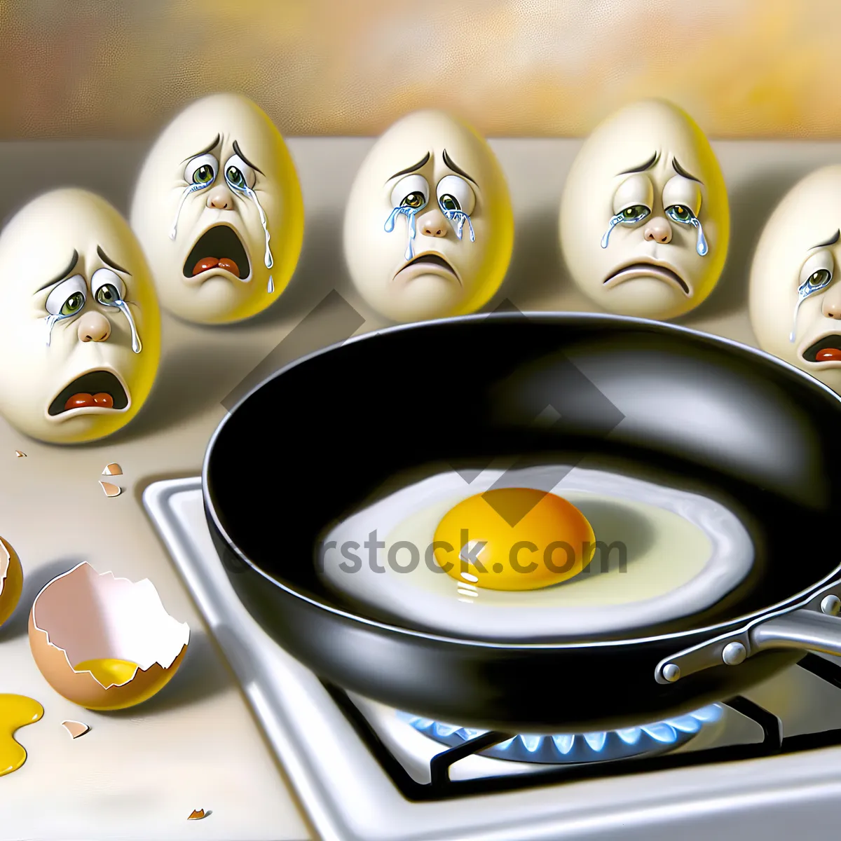 Picture of Sad Eggs Watching An Egg Fry In Pan