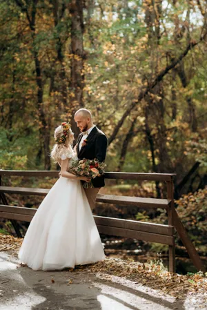 Happy Wedding Couple Smiling in Love Portrait