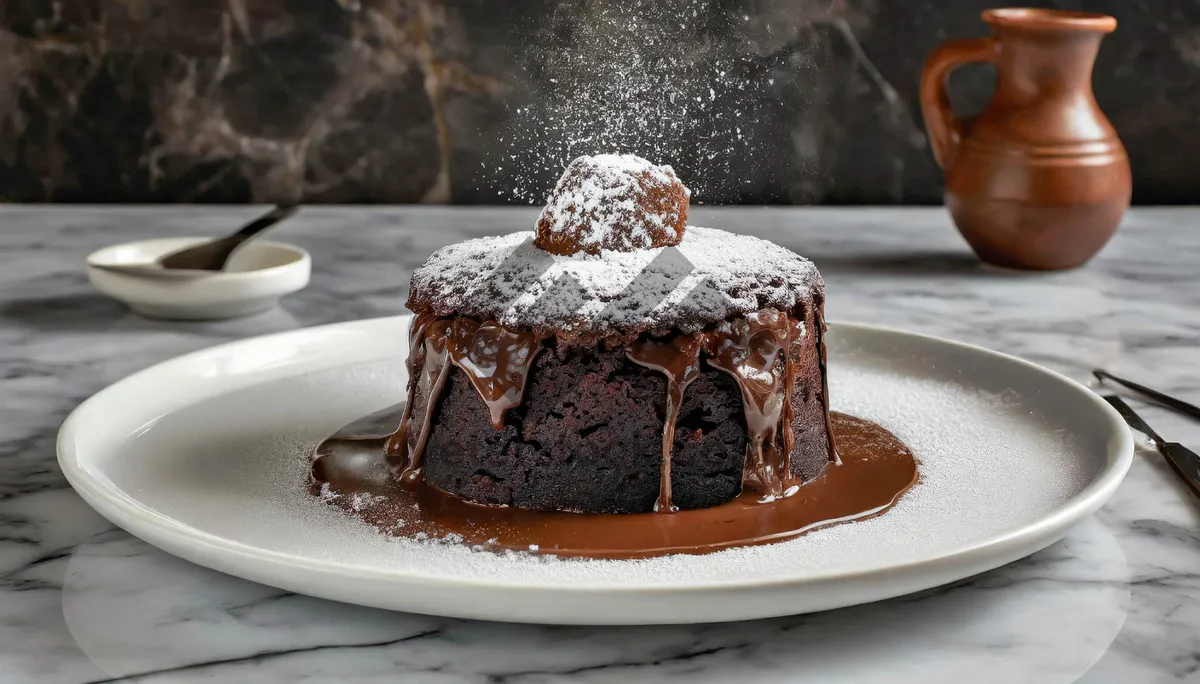 Picture of Delicious Chocolate Cake with Cream and Sauce