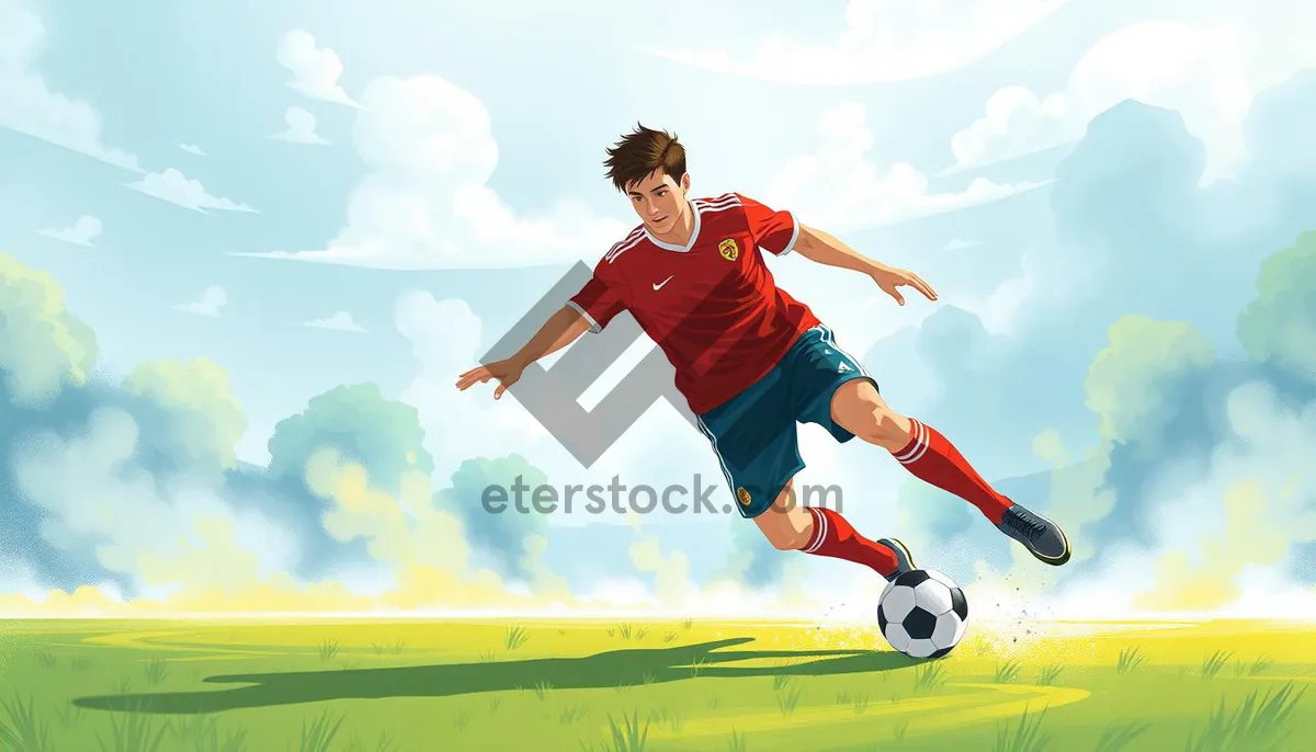 Picture of Happy man playing soccer outside in the grass.