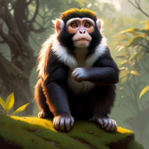 Wild Primate in Lush Jungle Habitat: A Captivating Wildlife Encounter.
