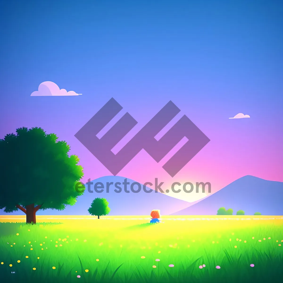 Picture of Vibrant summer sky over idyllic countryside meadow