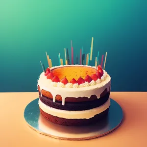 Delicious birthday cake with lit candle