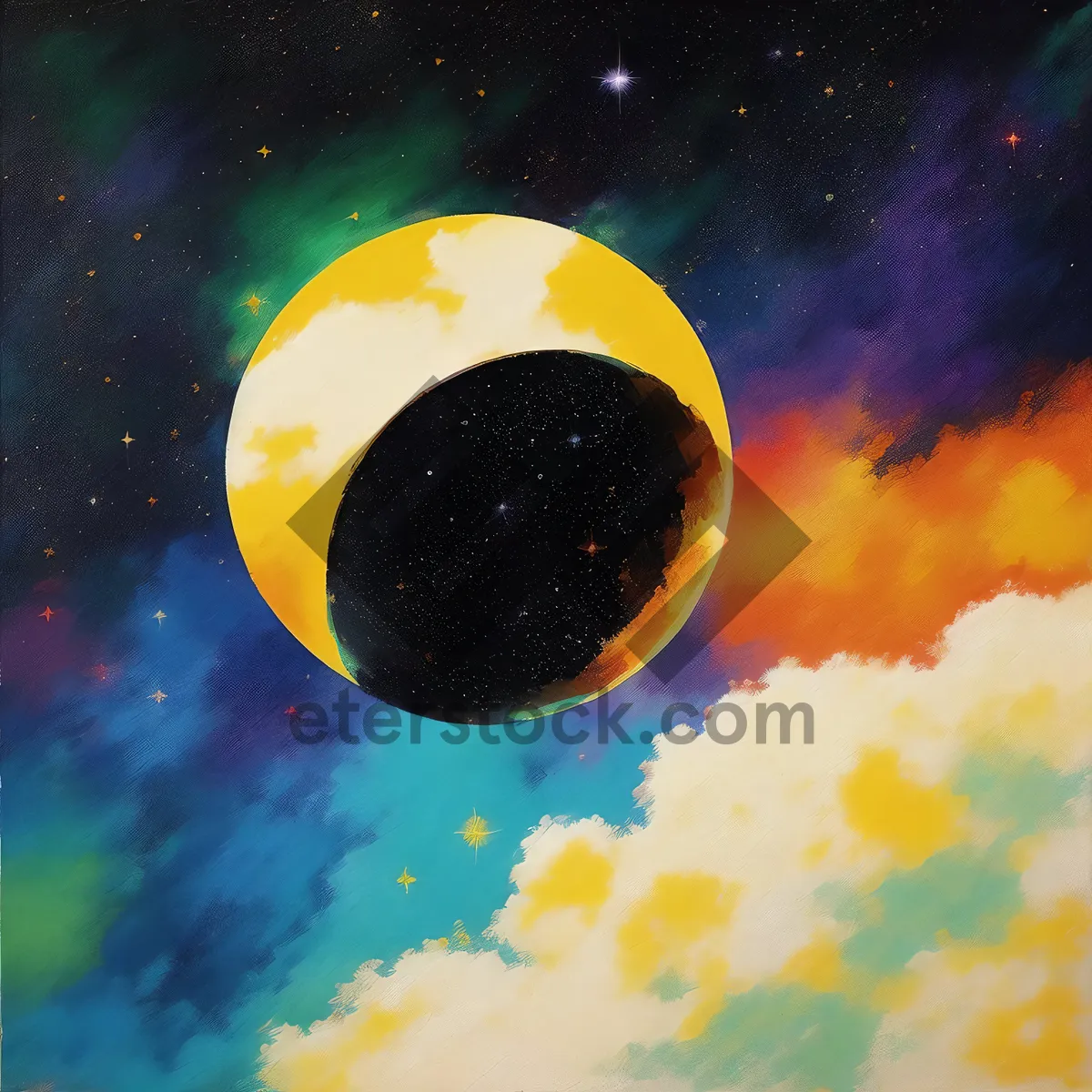 Picture of Fantasy Moonlit Sky with Stars and Galaxy