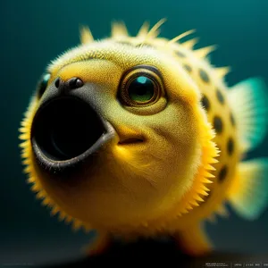 Close-up portrait of a puffer fish's face