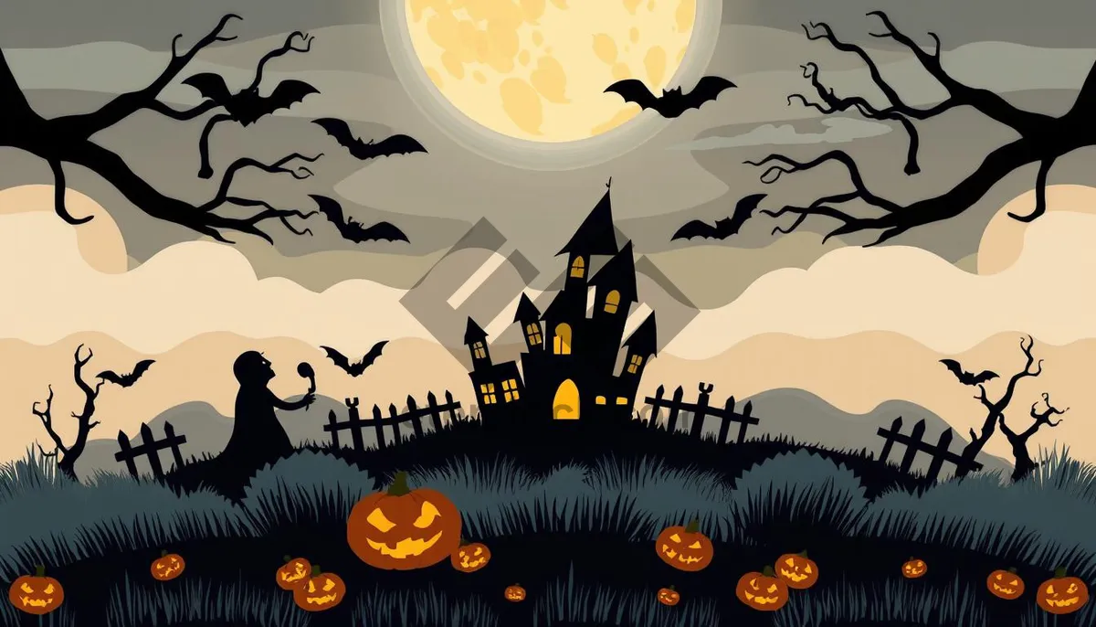 Picture of Silhouette cartoon pumpkin tree at night