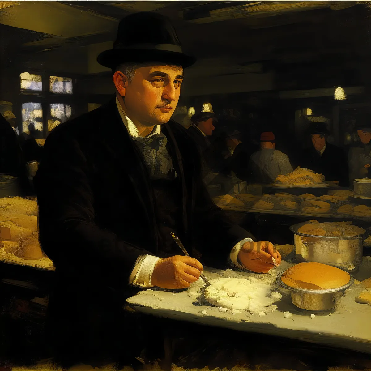 Picture of Happy man enjoying dinner at restaurant table.