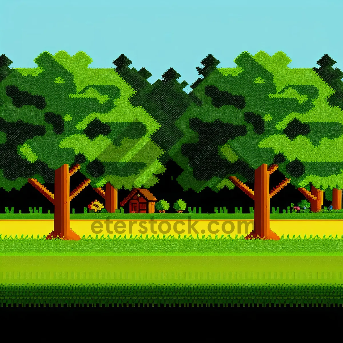 Picture of Vibrant countryside meadow under clear summer sky