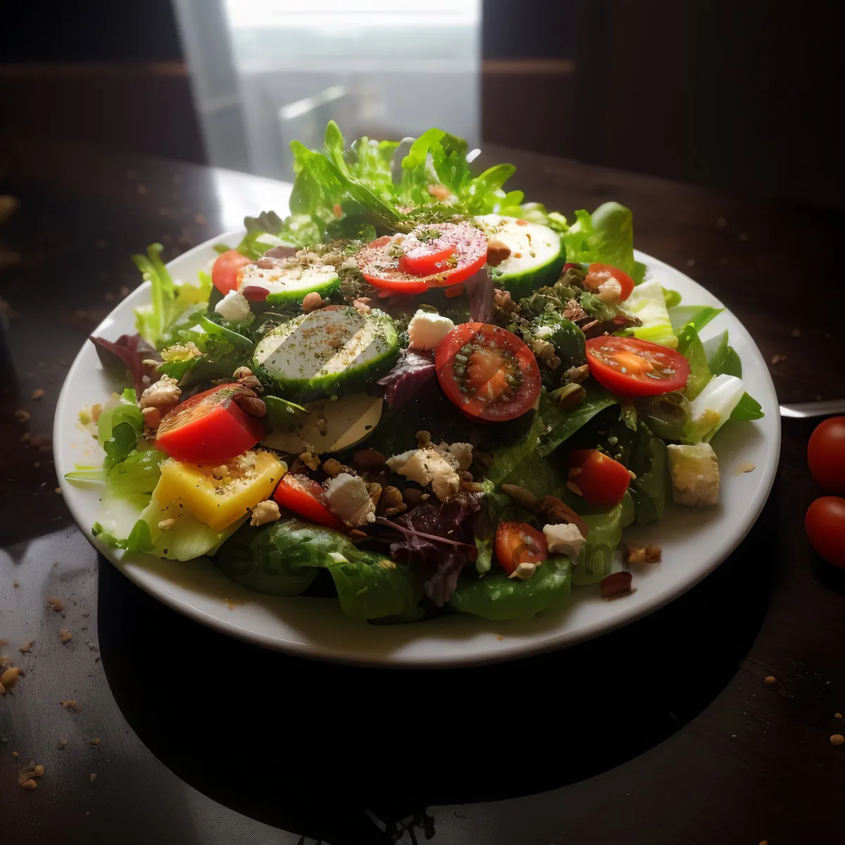 Picture of Delicious Gourmet Salad with Fresh Vegetables and Cheese