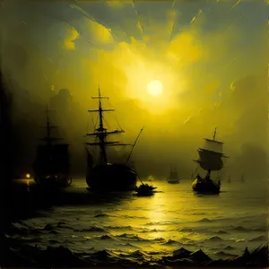 Powerful Pirate Ship Sailing Towards Celestial Horizon