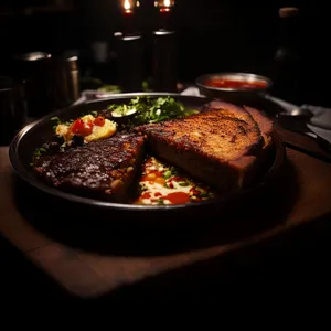 Delicious gourmet plate with fresh vegetables and steak