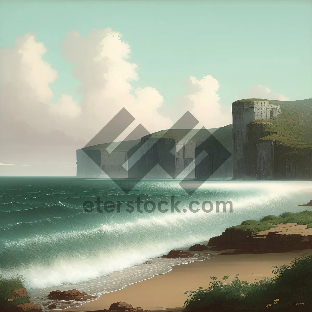 Picture of Majestic Coastal Castle Standing Strong Amidst Azure Waters