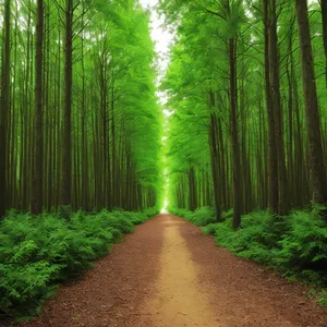 Serene Woodland Pathway through Sunlit Southern Beech Forest