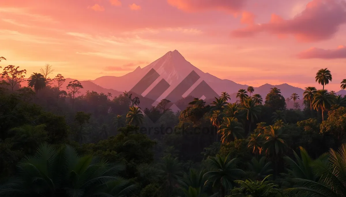 Picture of Snowy Mountain Park Landscape with Volcano and Forest