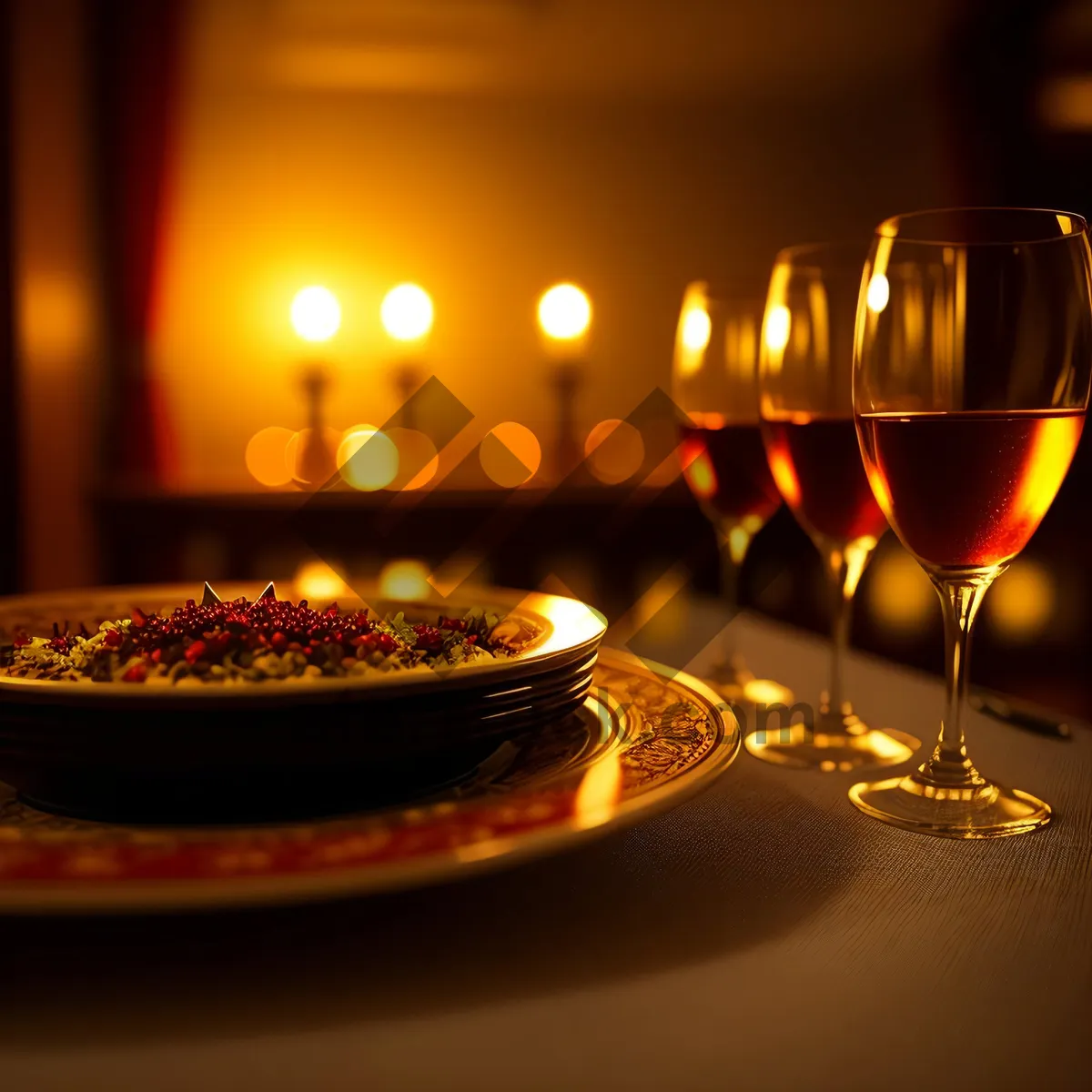 Picture of Sparkling Celebration: Menorah and Wineglass in Candlelight