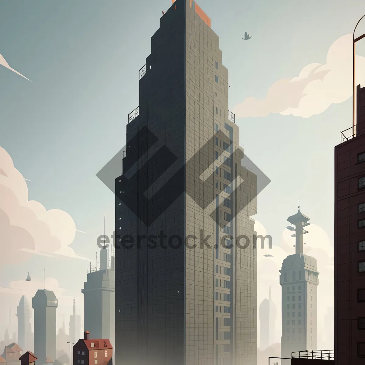 Picture of Modern Glass Office Tower in Urban Cityscape Skyline