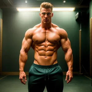 Powerful Wrestler Flexing Muscles in Gym