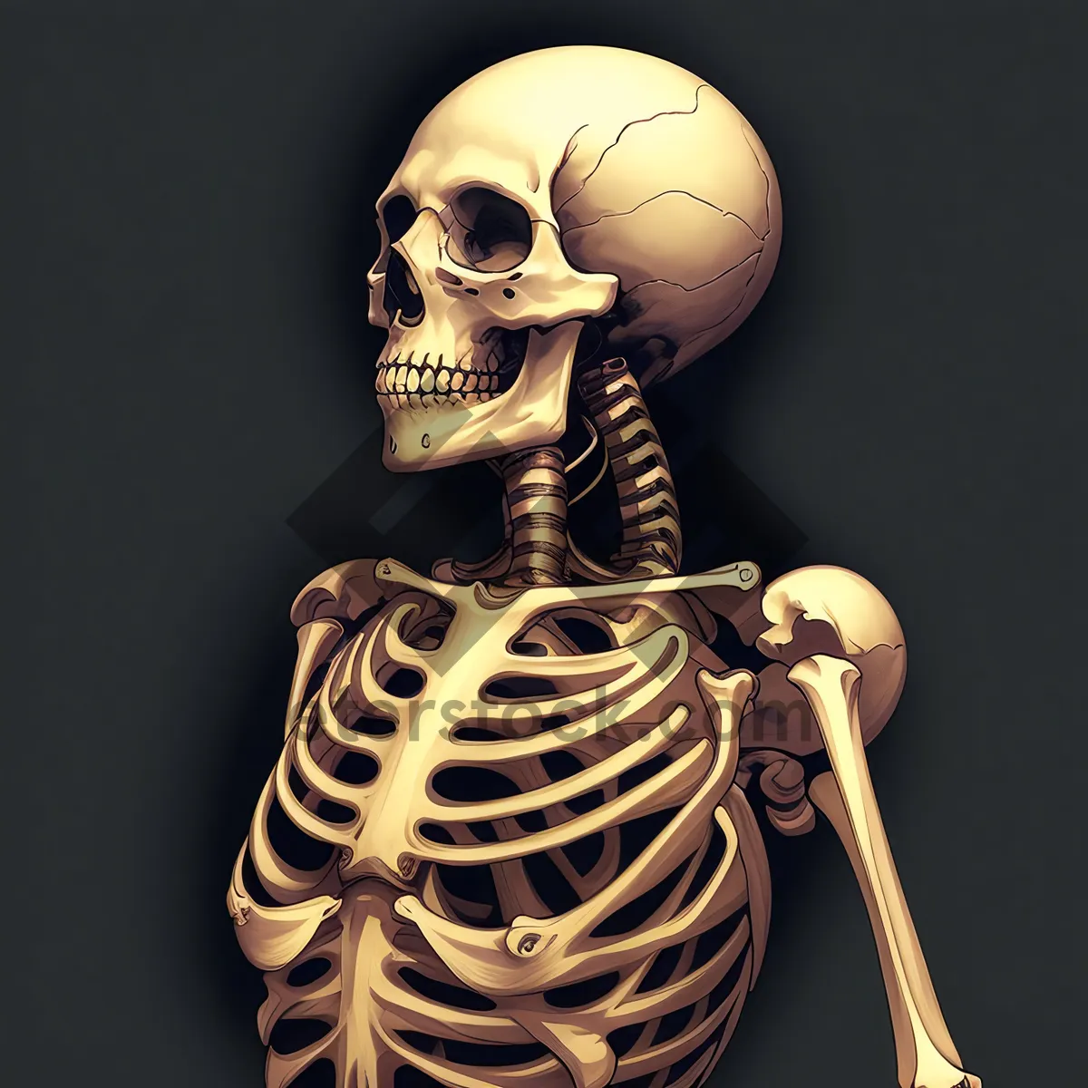 Picture of Terrifying Skeletal Bust Sculpture - Hauntingly Detailed 3D Art