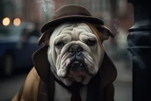 Cute Wrinkled Bulldog Sitting in Studio Portrait.