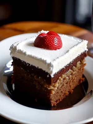 Delicious Strawberry Chocolate Cake Slice on Plate