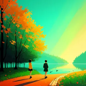 Vibrant Sunset Over Tree-Lined Alley