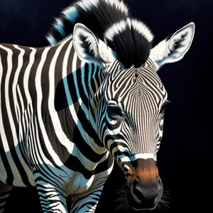 Safari Striped Equine Grazing in Grassland