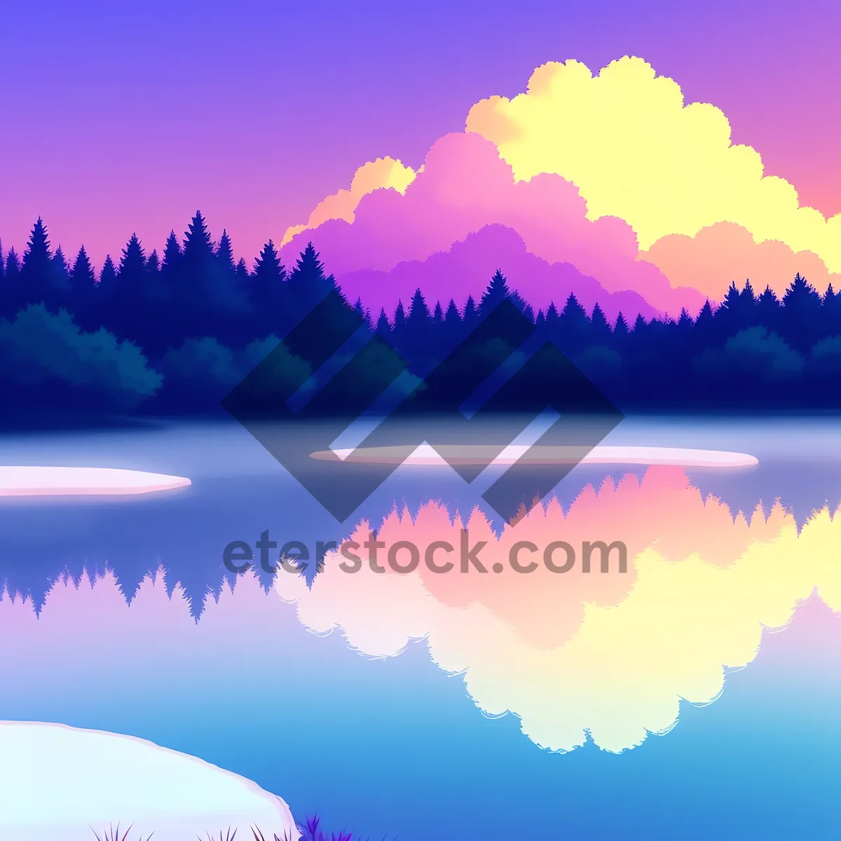 Picture of Sunlit Sky with Fluffy Clouds: Serene Summer Landscape