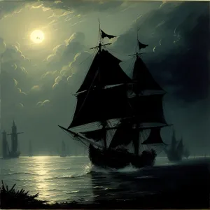 Vintage Pirate Ship Sailing Over Sparkling Waters