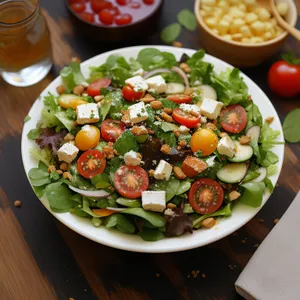 Gourmet vegetarian salad with chickpeas and olives.