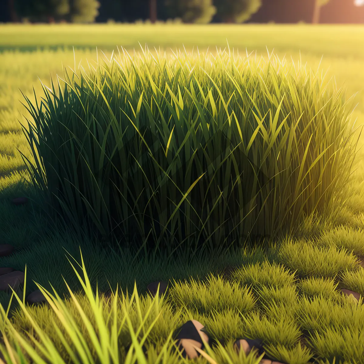 Picture of Sunlit Green Meadow with Wheat and Rice