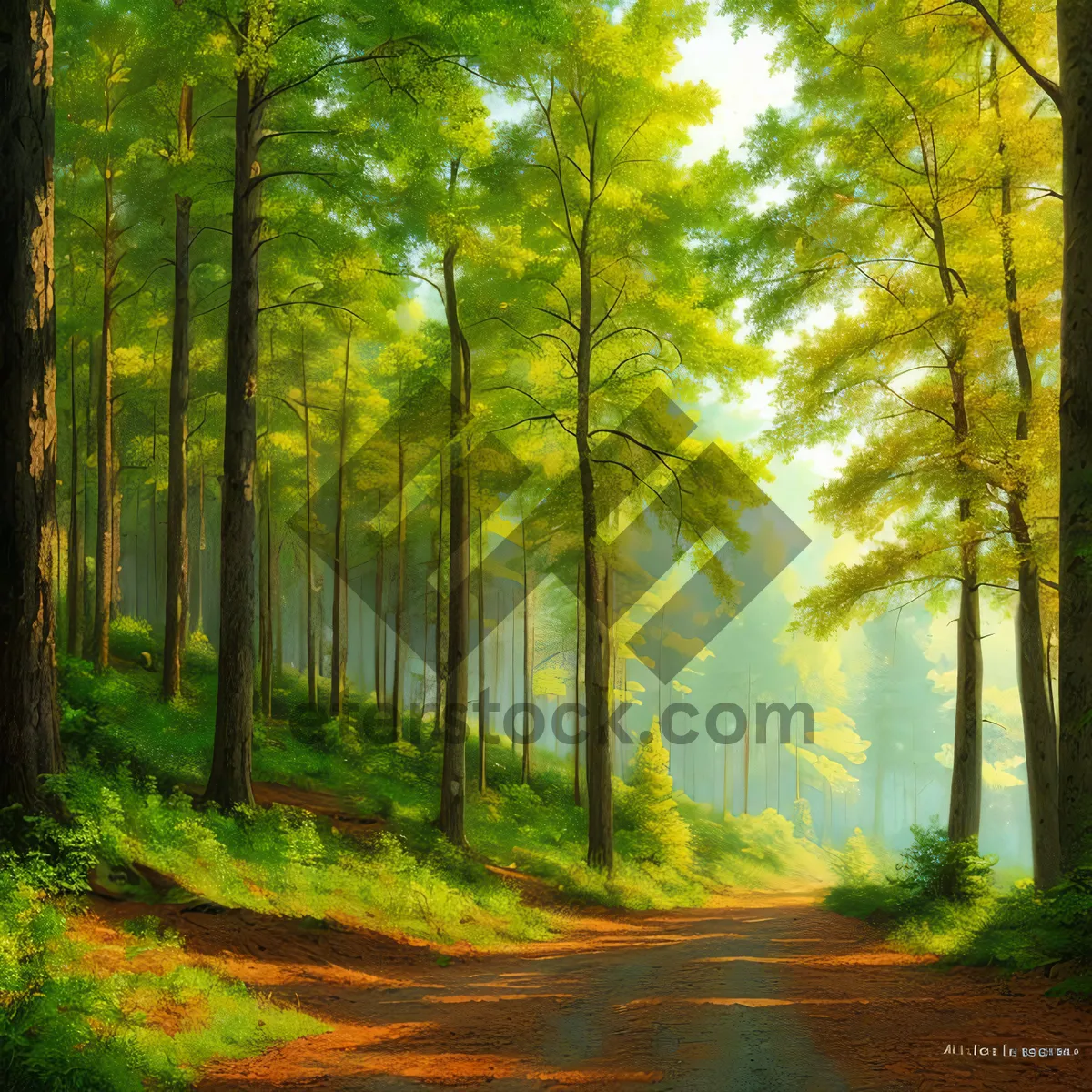 Picture of Mystic Autumn Pathway through Sunlit Woods
