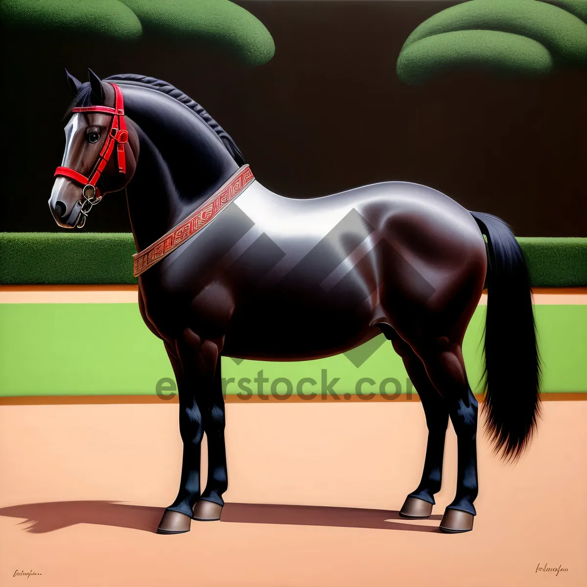 Picture of Thoroughbred stallion in saddle seat.