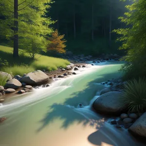 Tranquil River Cascading Through Lush Forest