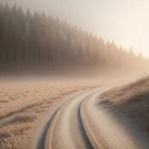 Sandy Desert Sunset: A Rural Road Through Scenic Dunes