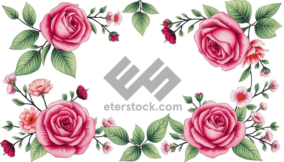 Picture of Floral Ornate Pink Rose Pattern Design Illustration