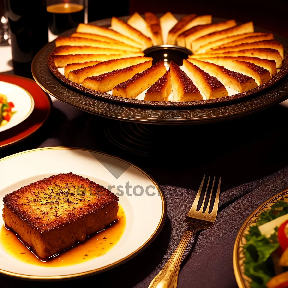 Picture of Delicious Gourmet Dinner Plate with Baked Cheese Cake